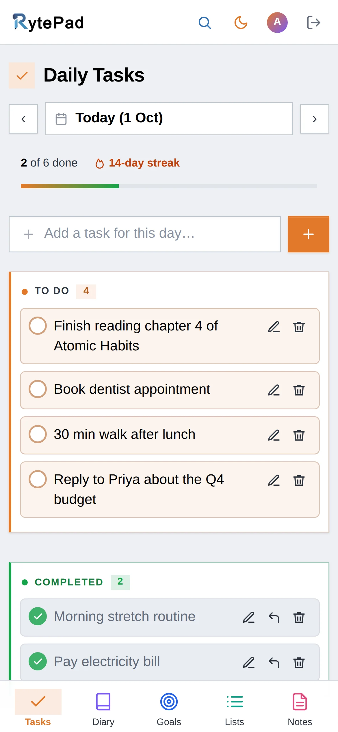 Manage Daily Tasks, Diary, Goals & Notes | Free - RytePad
