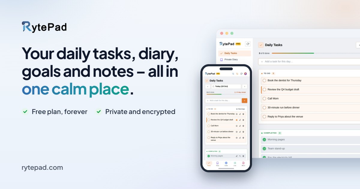 RytePad: Free To-Do List, Private Diary & Notes App